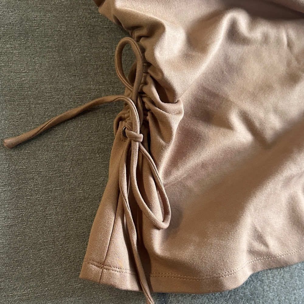 Anthropologie Cream and Brown Ruched Mini Top - Picture 3 of 7
